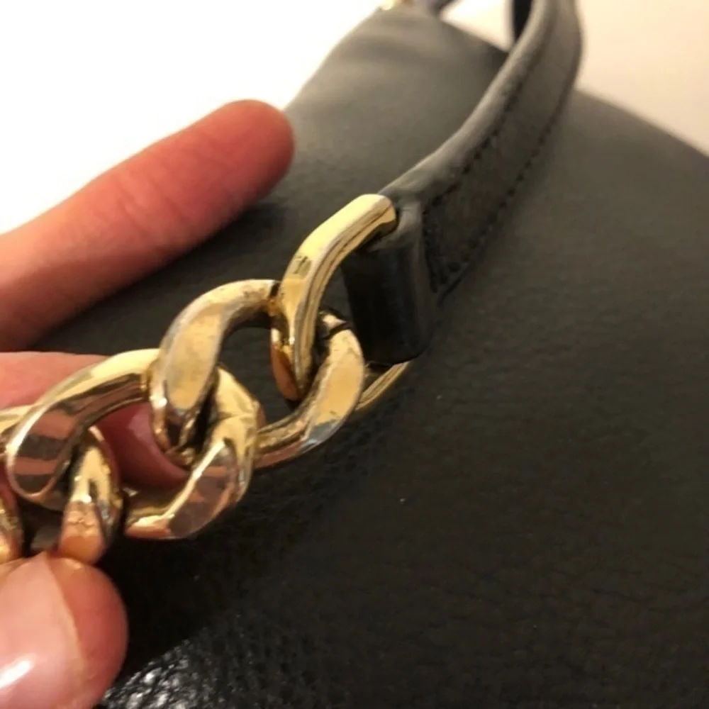 MICHAEL KORS black leather fold over crossbody bag